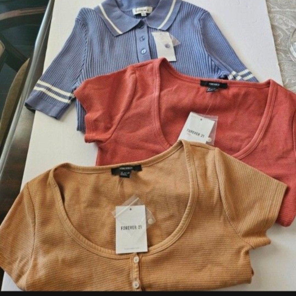 Forever 21 Women's Short Sleeve Tees - Navy, Rust, Tan